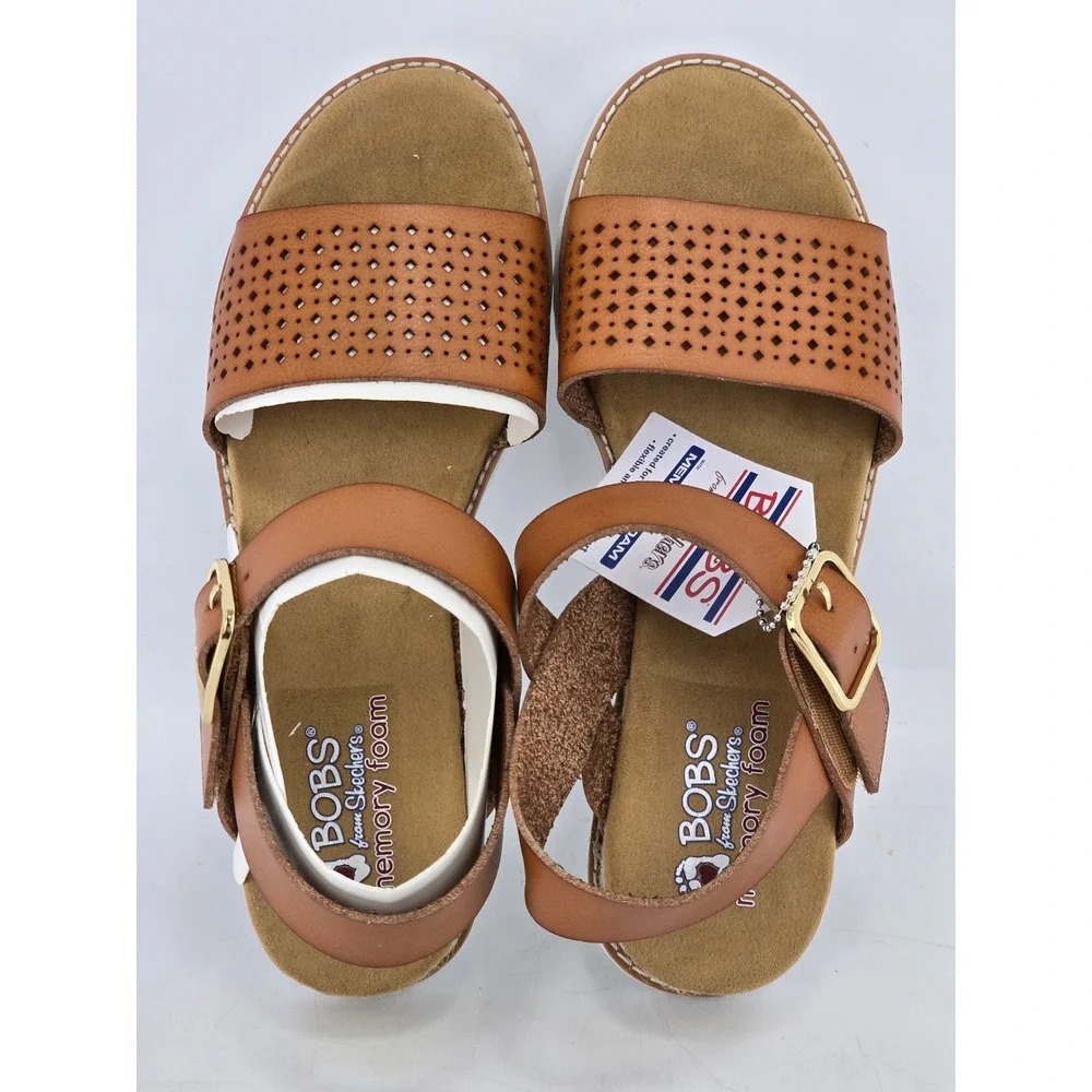 Skechers Bobs Desert Kiss Sandals Womens 9.5 Luggage Brown Perforated -New